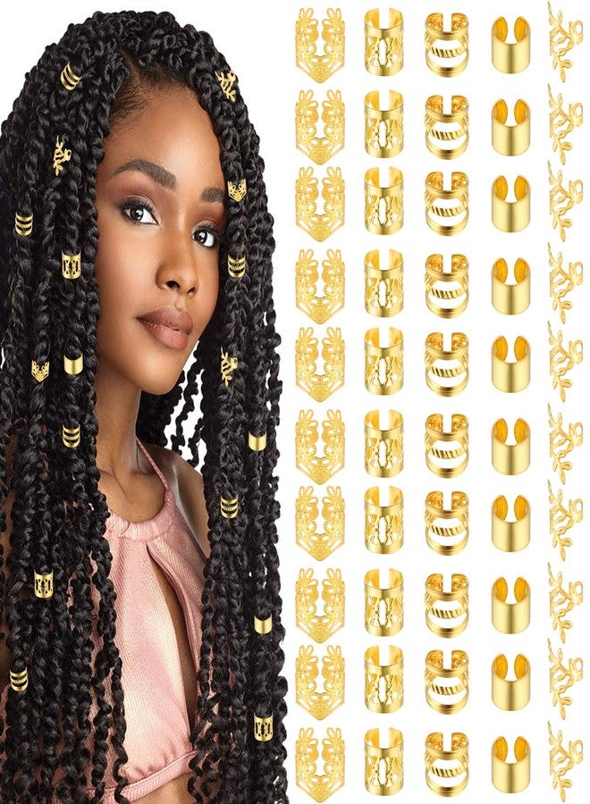 Tyqour 50pcs Gold Hair Jewelry for Braids Accessories Loc Jewelry for Hair Dreadlocks Adjustable Hair Rings Hair Cuff Hair Charms Braid Jewelry Hair Beads Decorations for Men Women - Image 1